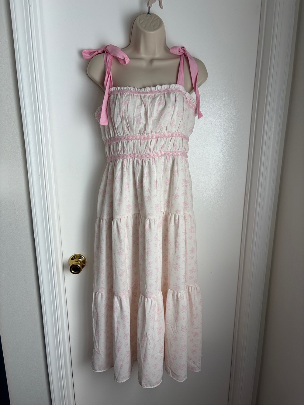 Pink Tie-Shoulder Smocked Sundress